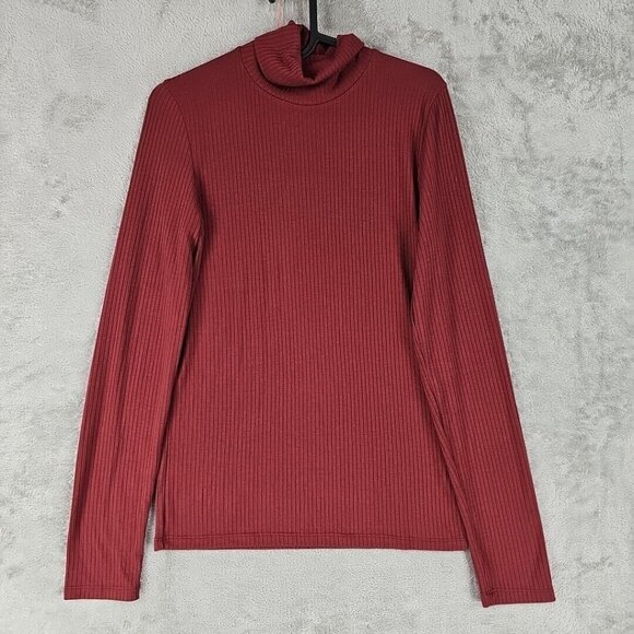 Madewell Top Womens Size M Rouge Turtleneck Ribbed Knit Lightweight Stretch NWT - Picture 1 of 8
